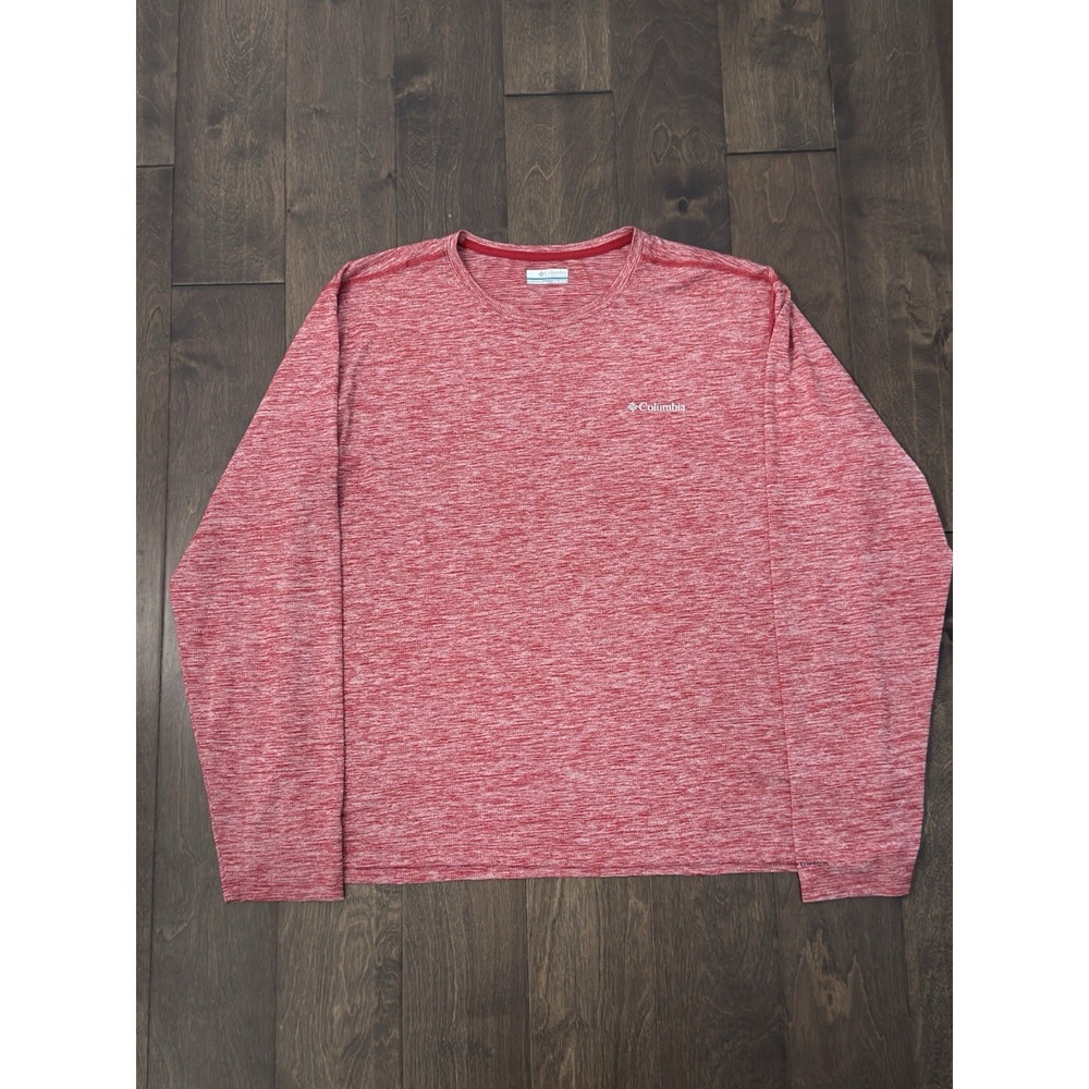 Columbia Men PFG Omni Wick Red Heather Long Sleeve T Shirt Size 2XL Logo Stretch